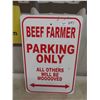 Image 1 : Beef Farmer Parking Sign Metal 12'' x 18''