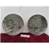 Image 1 : 2 Surreal Grey Cityscape - 11" Ceramic Art Plate Wall 