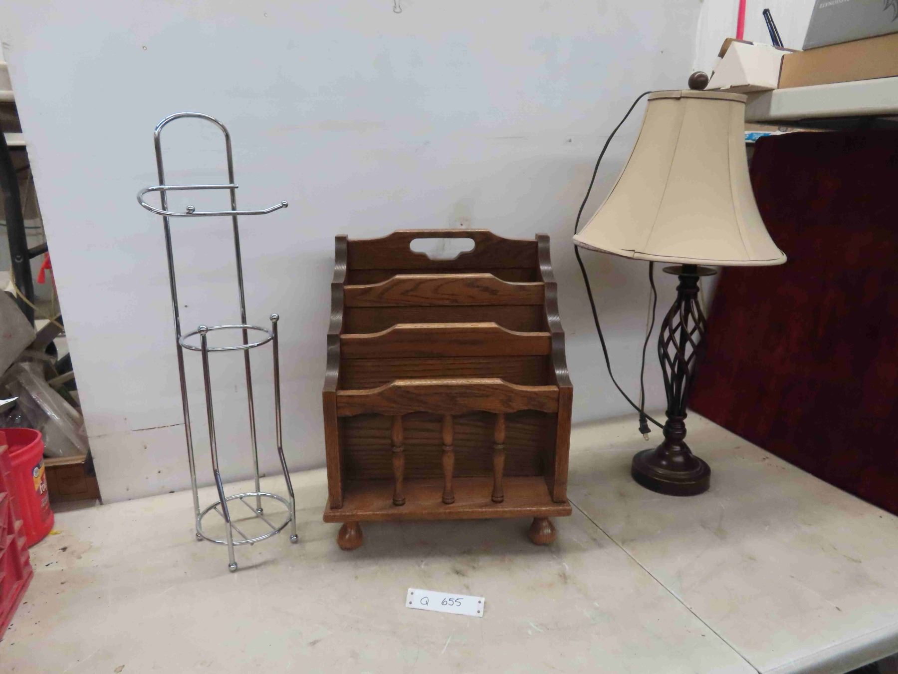Magazine Rack Lamp Table Solid Oak Magazine Rack Table Lamp with Shade - McSherry Auction ...