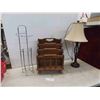 Image 1 : Solid Oak Magazine Rack Table Lamp with Shade 
