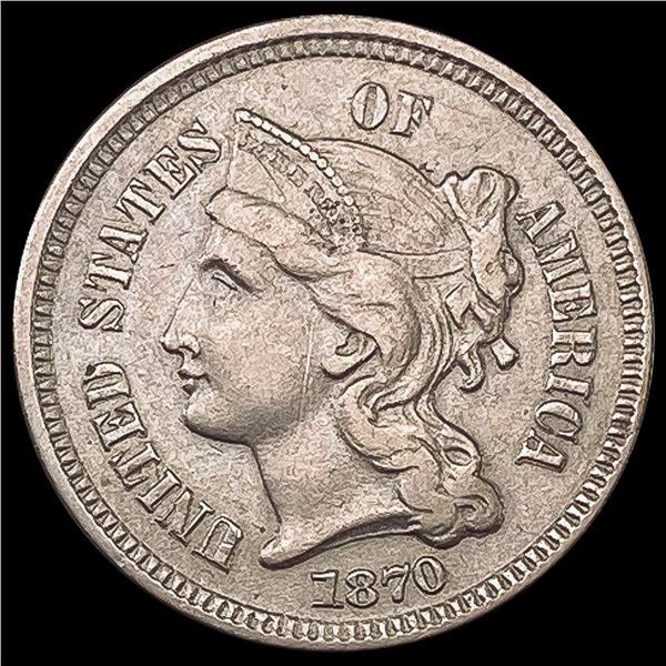 1870 Three-Cent Nickel NEARLY UNCIRCULATED