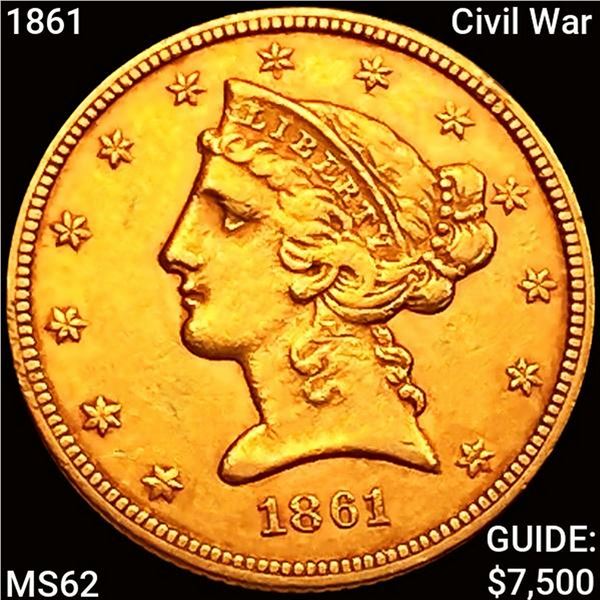 1861 Civil War $5 Gold Half Eagle UNCIRCULATED