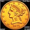 Image 1 : 1861 Civil War $5 Gold Half Eagle UNCIRCULATED