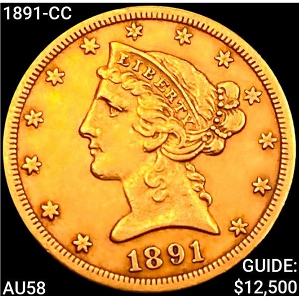 1891-CC $5 Gold Half Eagle CHOICE AU