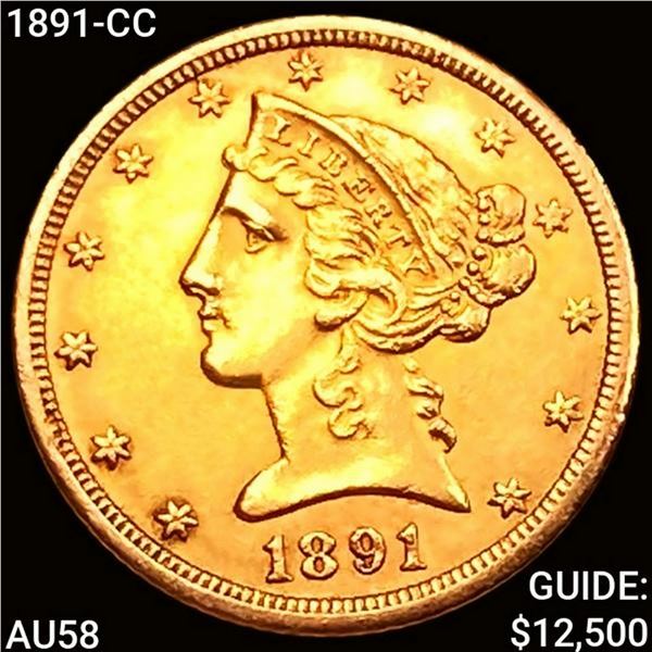 1891-CC $5 Gold Half Eagle CHOICE AU