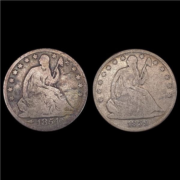 1854-O / 1859-0 Seated Liberty Half Dollar NICELY CIR 2 Coins