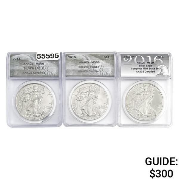[3] 2011-2016 $1 Silver Eagle ANACS MS69