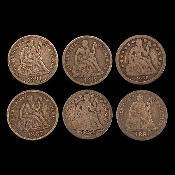 1854-1891 Seated Liberty Dime NICELY CIRCU 6 Coins