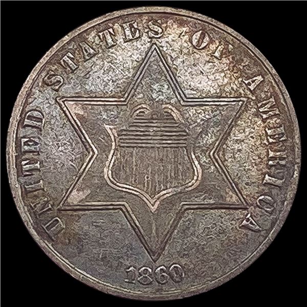 1860 Three-Cent Silver Piece NEARLY UNCIRCULATED