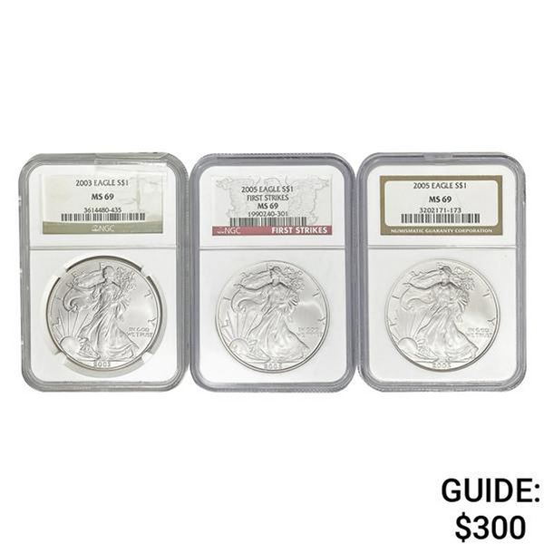 2003-2005 Eagle $1 NGC MS69 [3 Coins]