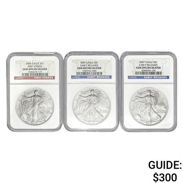 2006-2007 Eagle $1 NGC Gem Unc FS [3 Coins]