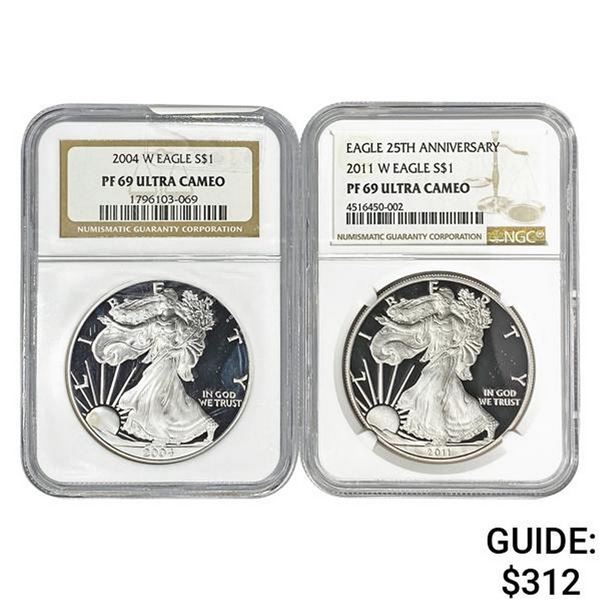 2004W / 2011W Eagle $1 NGC PF69 Ultra Cameo [2 Coins]