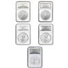 Image 1 : 2008-2012 GEM BU American Silver Eagle Lot [5 Coins] NGC MS69