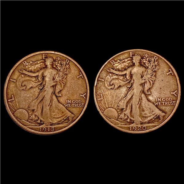 1918, 1920-S Walking Liberty Half Dollar Lot [2 Coins] NICELY CIRCULATED