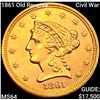 Image 1 : 1861 Old Reverse Civil War $2.50 Gold Quarter Eagle CHOICE BU