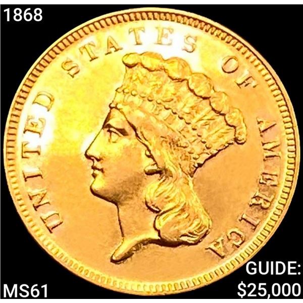 1868 $3 Gold Piece UNCIRCULATED