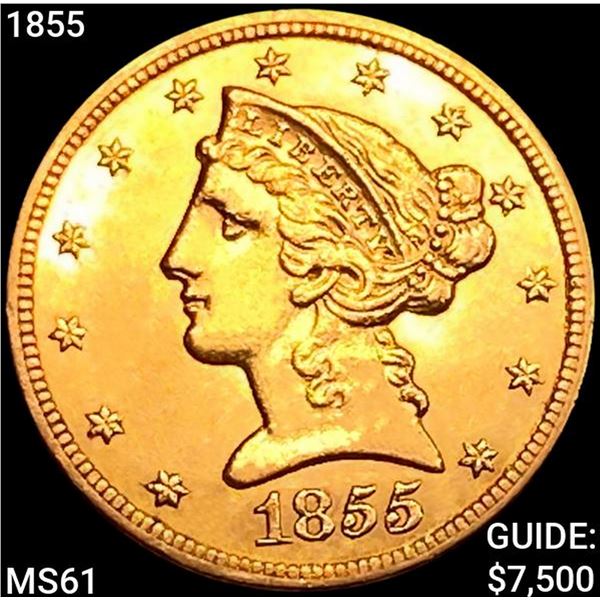 1855 $5 Gold Half Eagle UNCIRCULATED