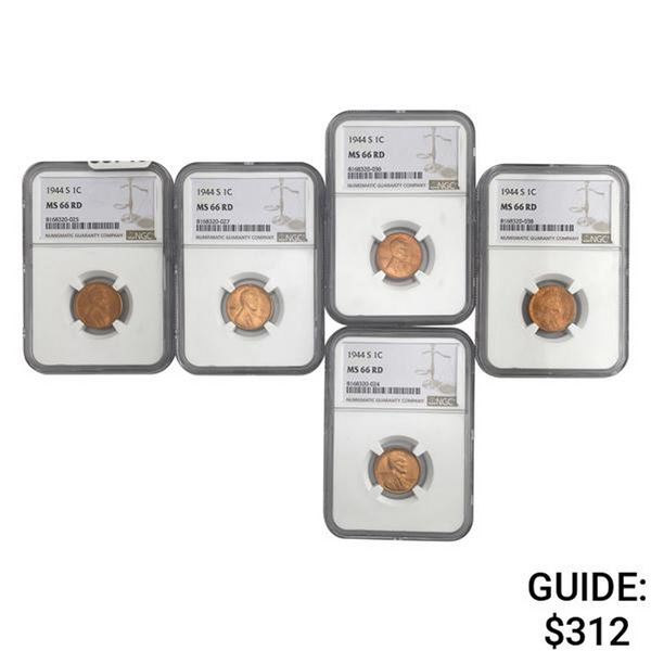 1944-S Lincoln Cent NGC MS66 RD [5 Coins]
