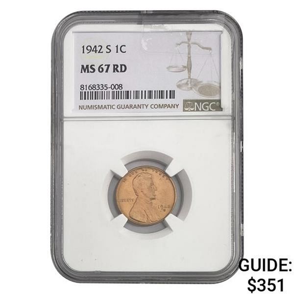 1942-S Lincoln Cent NGC MS67 RD