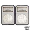 Image 1 : 1996 / 1999 American Silver Eagle NGC MS69 2 Coins