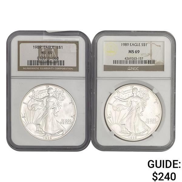1989 American Silver Eagle NGC MS69 2 Coins