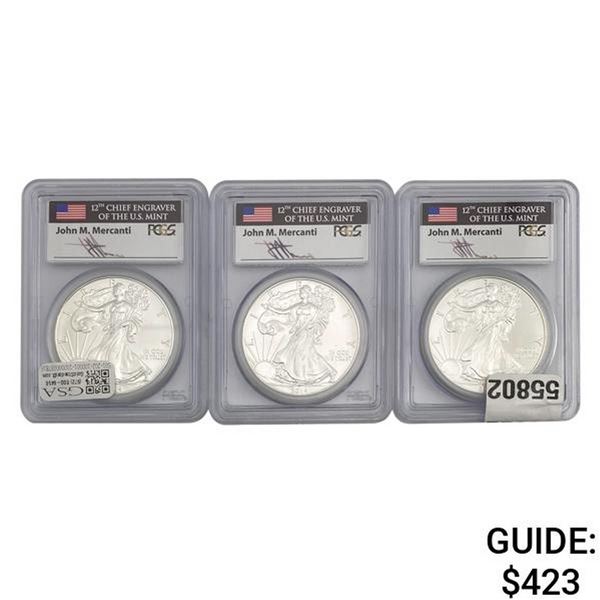 2014 $1 Silver Eagle PCGS MS70 3 Coins