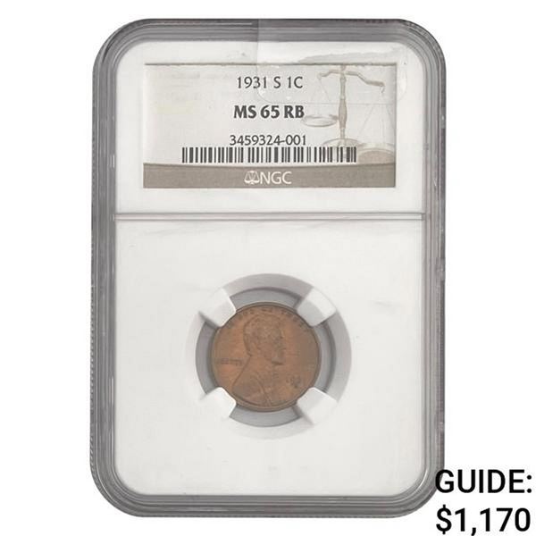 1931-S Lincoln Cent NGC MS65 RB