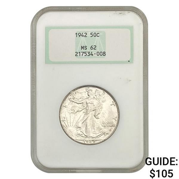 1942 50C Walking Liberty Half Dollar NGC MS62