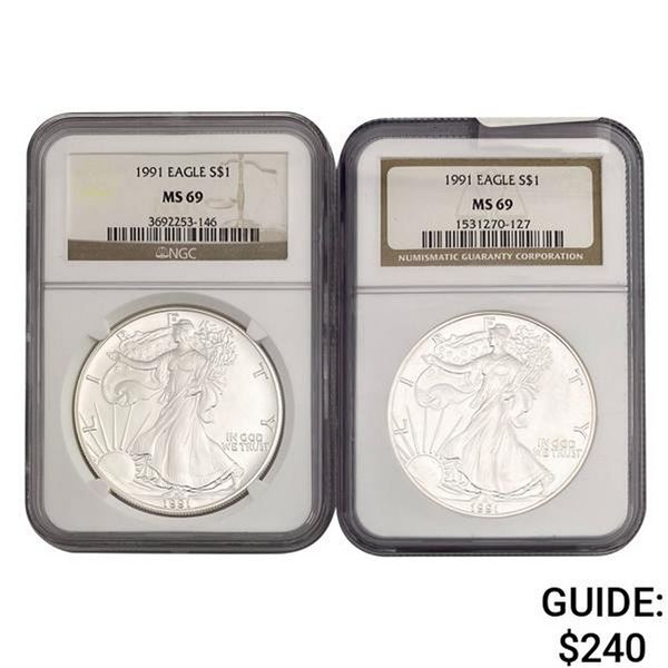 [2] 1991 American Silver Eagle NGC MS69
