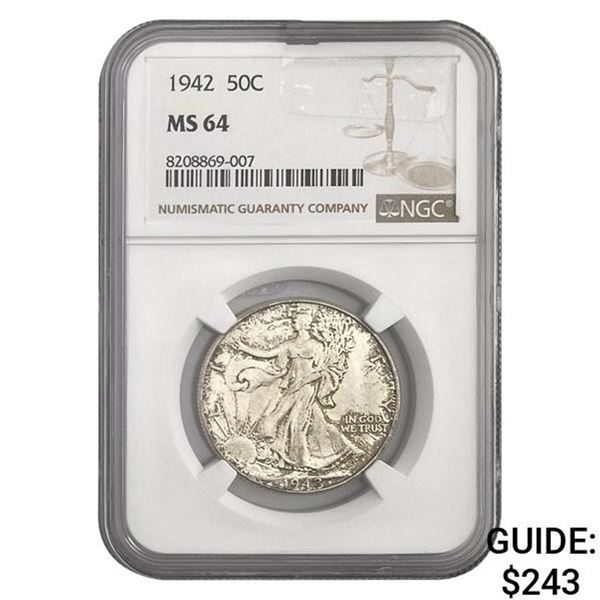 1942 50C Walking Liberty Half NGC MS64