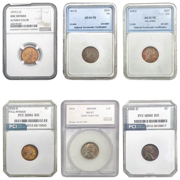 1917-1933 HIGH GRADE Better Date Lincoln Wheat Cent Lot [6 Coins] NGC/SEGS/NNC/PCI MS64-67