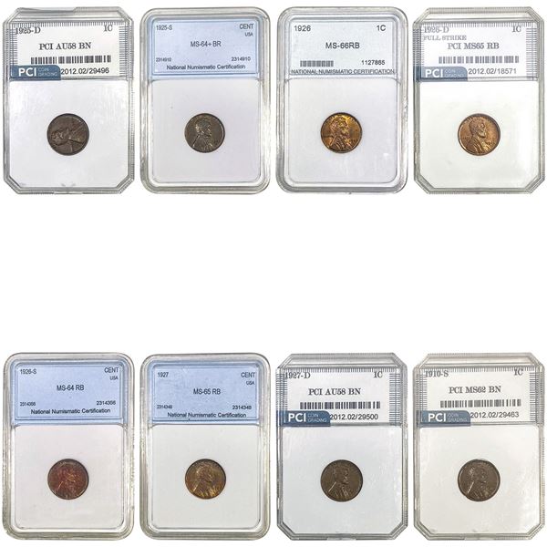 1910-1927 HIGH GRADE Better Date Lincoln Wheat Cent Lot [8 Coins] PCI/NNC AU-MS58-66