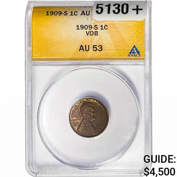1909-S VDB Wheat Cent ANACS AU53
