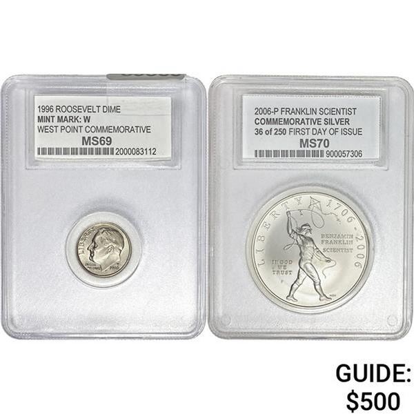 1. 1996-W Roosevelt Dime PCGS MS69 2. 20