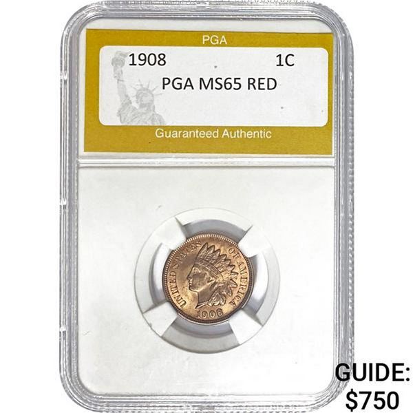 1908 Indian Head Cent PGA MS65 RED