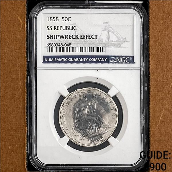1858 Seat Lib. 50C Shipwreck SS Republic w/ Box NGC