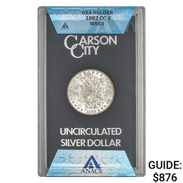1883-CC Morgan Silver Dollar ANACS MS63 GSA