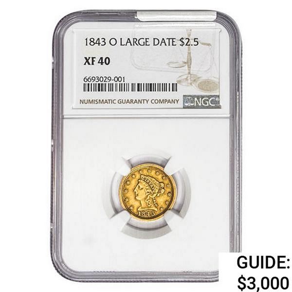 1843-O $2.50 Gold Quarter Eagle NGC XF40