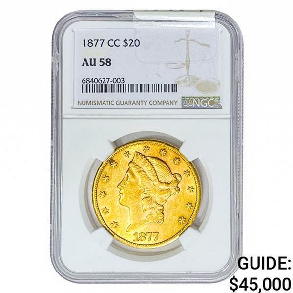 1877-CC $20 Gold Double Eagle NGC AU58