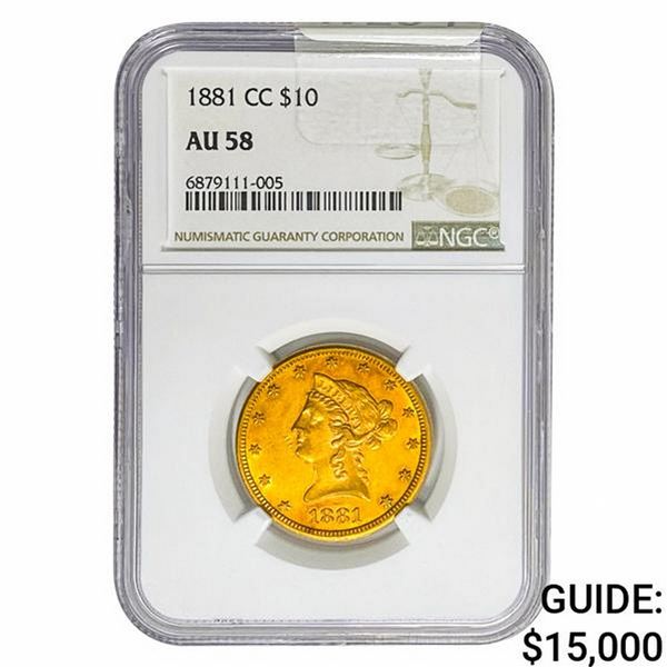1881-CC $10 Gold Eagle NGC AU58
