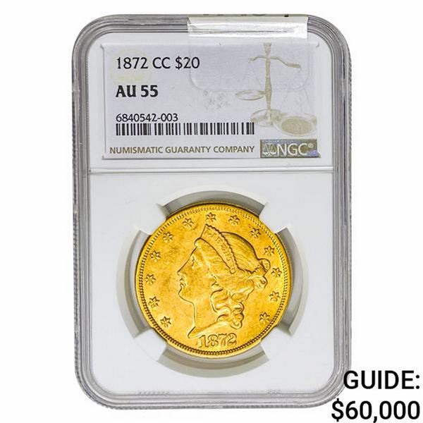 1872-CC $20 Gold Double Eagle NGC AU55