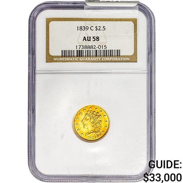 1839-C $2.50 Gold Quarter Eagle NGC AU58
