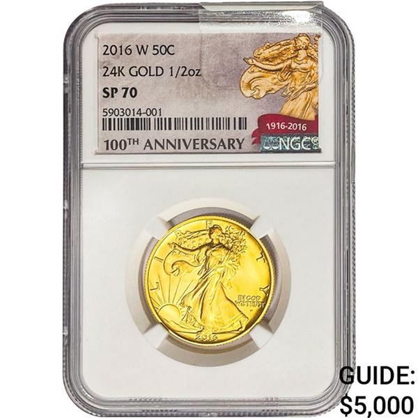 2016-W 1/2oz 24k Gold 50C Walking Liberty NGC SP70