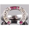 Image 1 : 14K WHITE GOLD DIAMOND & RUBY HORSESHOE RING