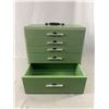 Image 2 : Vintage Portable Green Wood 5-Drawer Organizer w/ Metal Handles Approx/ 7.5" x 14" x 14"