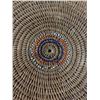 Image 2 : 2 Vintage Woven Wall Art Pieces - Canoe Shape Approx. 15" L & Beaded Round Approx. 14.5" Diam.