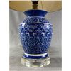 Image 2 : Blue & White Ceramic Traditional Lamp w/ White Shade On Clear Acrylic Base. Approx. 15.75" H