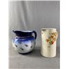 Image 1 : 2 Old Vintage Pitcher/Jugs - 7"H Alfred Mekin England Leaves & 6.5" H La Belle China Company Blue Fl