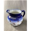 Image 2 : 2 Old Vintage Pitcher/Jugs - 7"H Alfred Mekin England Leaves & 6.5" H La Belle China Company Blue Fl