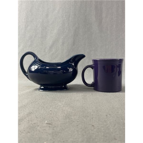 Vintage HLC Fiesta Mug & Unmarked Dark Blue Creamer